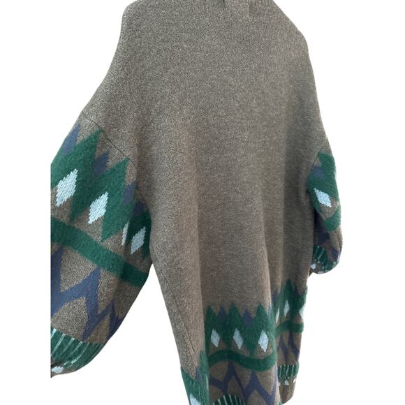 Anthropologie Kai Embroidered Aztec Cardigan Sweater Gray/Teal Size One Size - Picture 11 of 13